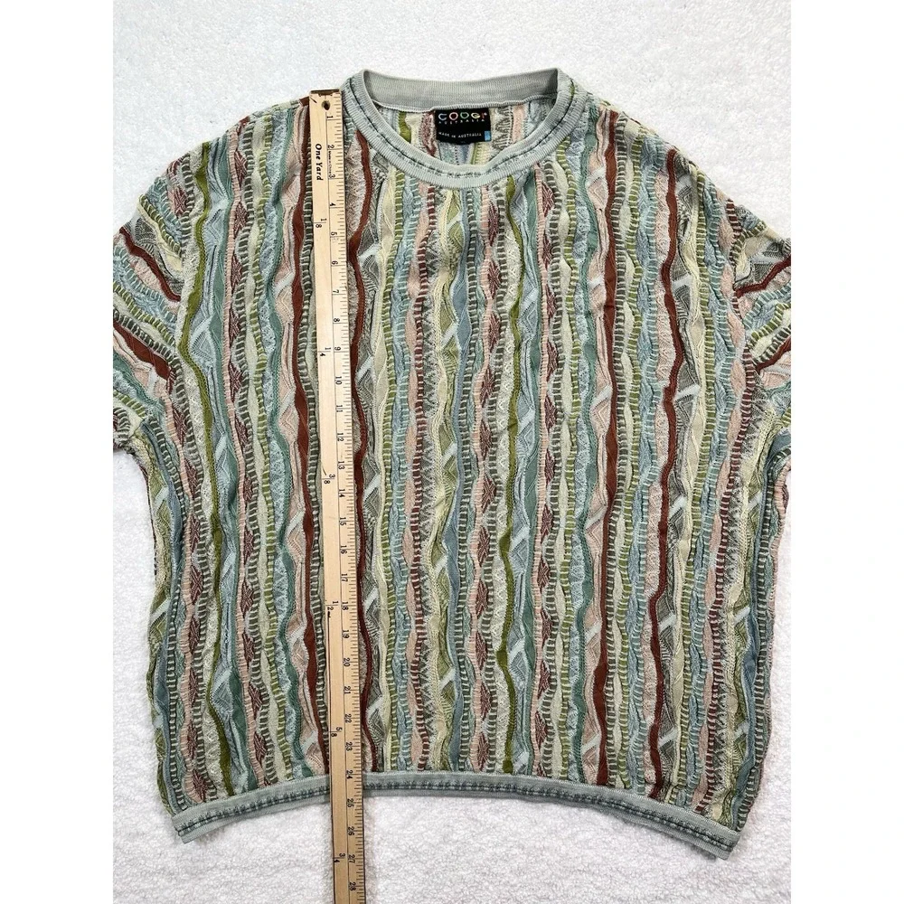 COOGI Women's 3D Cable Knit Crew Neck Size XL Sage Green Colorful 90's - Picture 8 of 13